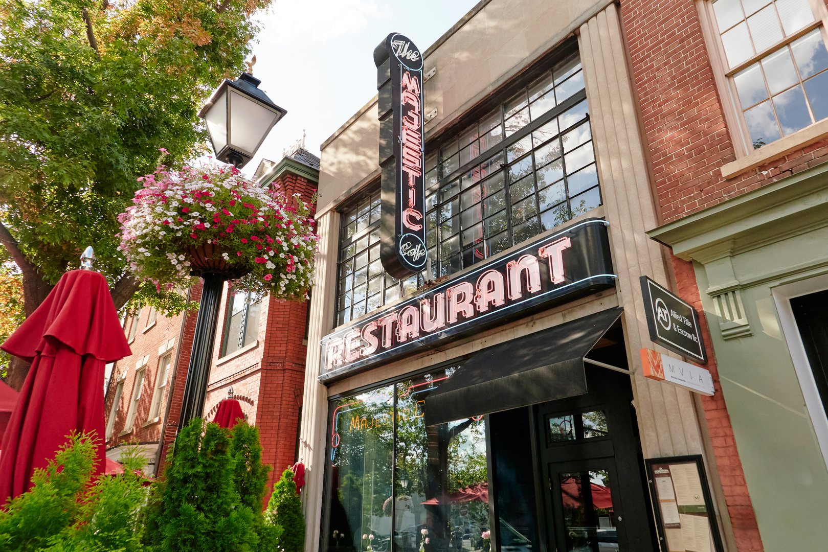 The outside of The Majestic Café Restaurant and its art deco building