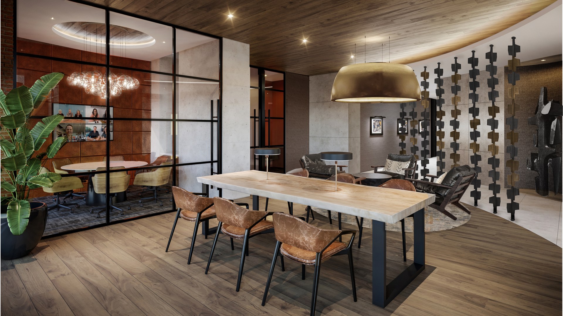 An eclectic coworking spaces with a variety of seating areas